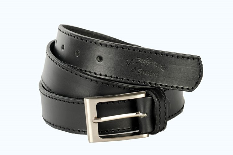 Cintura pantalone in cuoio nero mm 35 Buffetteria Spadoni
