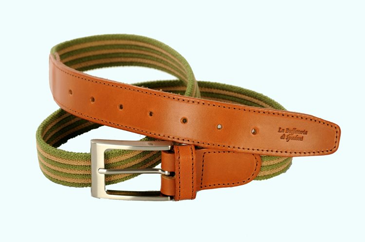 Cintura pantalone elastico bicolore e cuoio marrone Buffetteria Spadoni