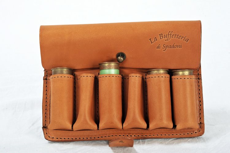 Giberna fucile da cintura in cuoio marrone 6 celle Buffetteria Spadoni